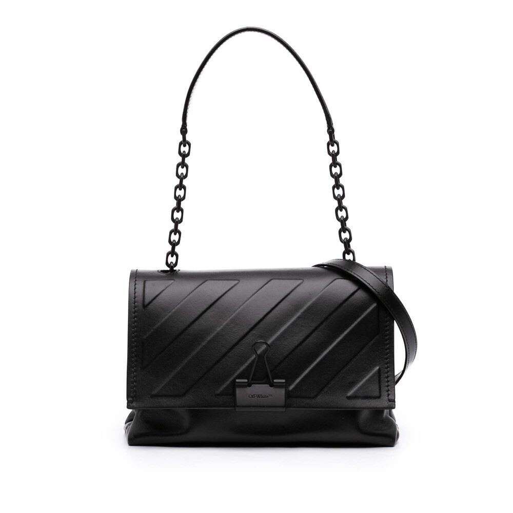 Pre-Loved Off-White Embossed Leather Diag Binder Clip Flap